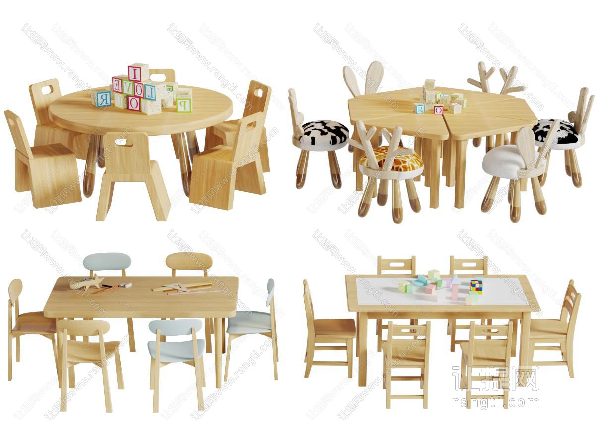 幼儿园儿童实木圆桌椅组合