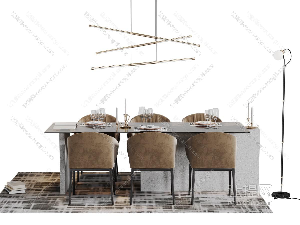 现代吧台延伸出餐桌椅组合
