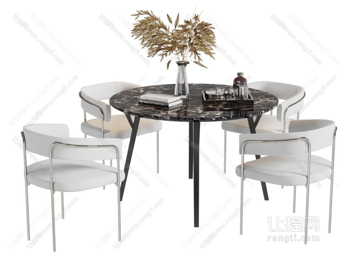 现代轻奢黑色圆形大理石餐桌椅组合