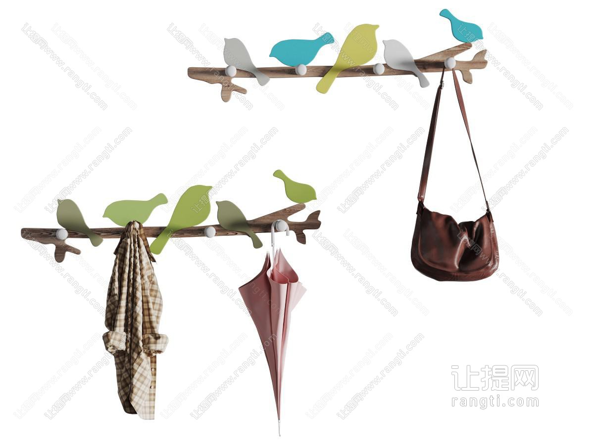 现代实木小鸟装饰挂架衣架