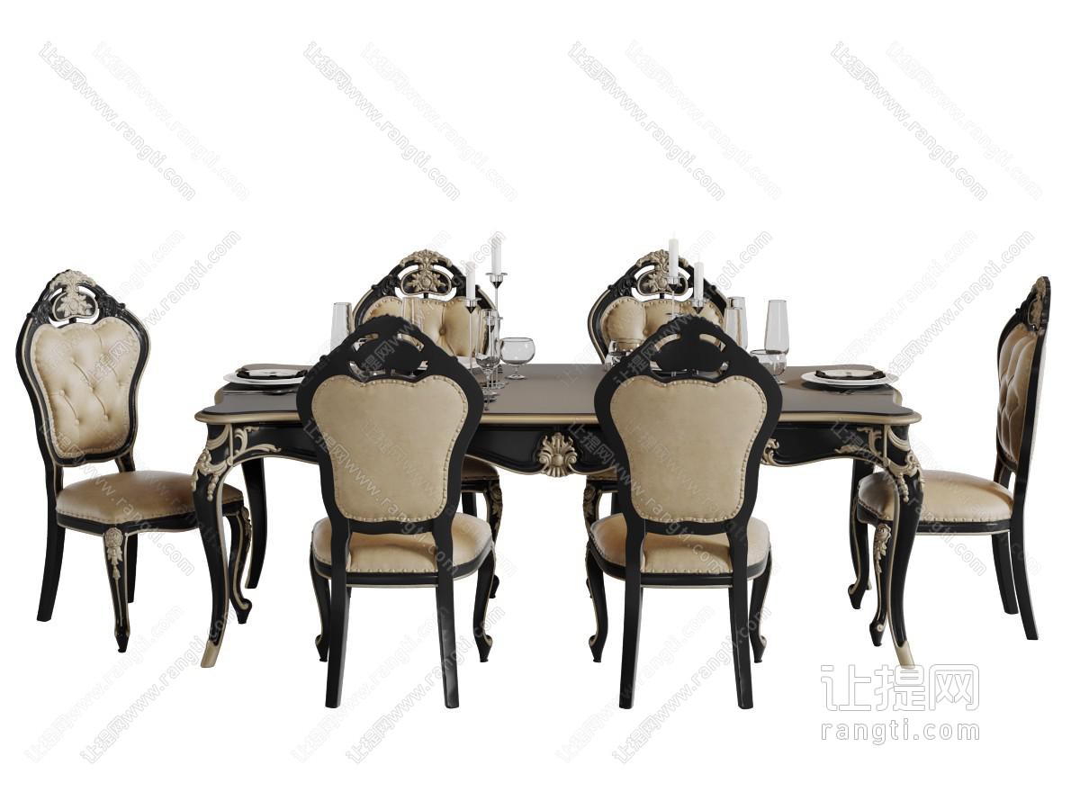 欧式古典雕花餐桌椅组合