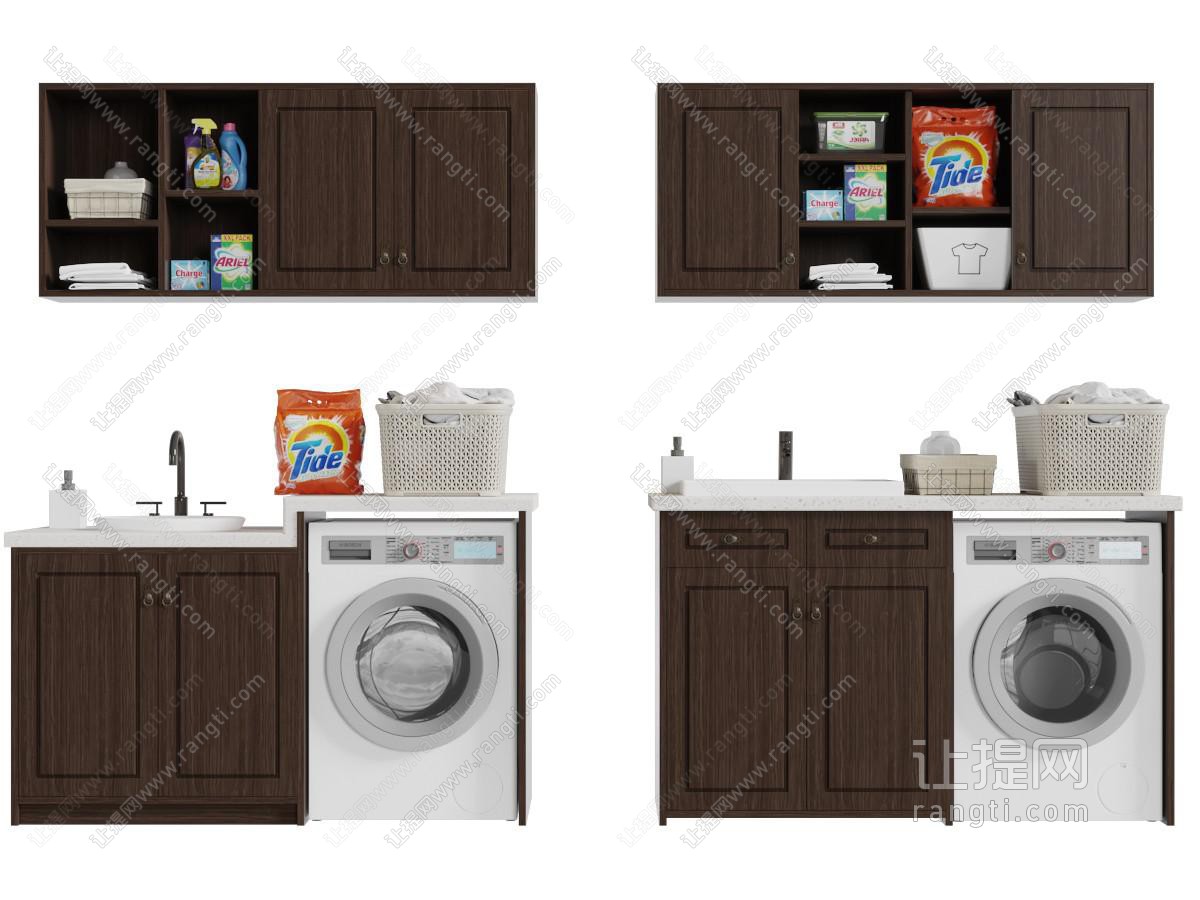 北欧实木嵌入洗衣机的洗手台收纳柜