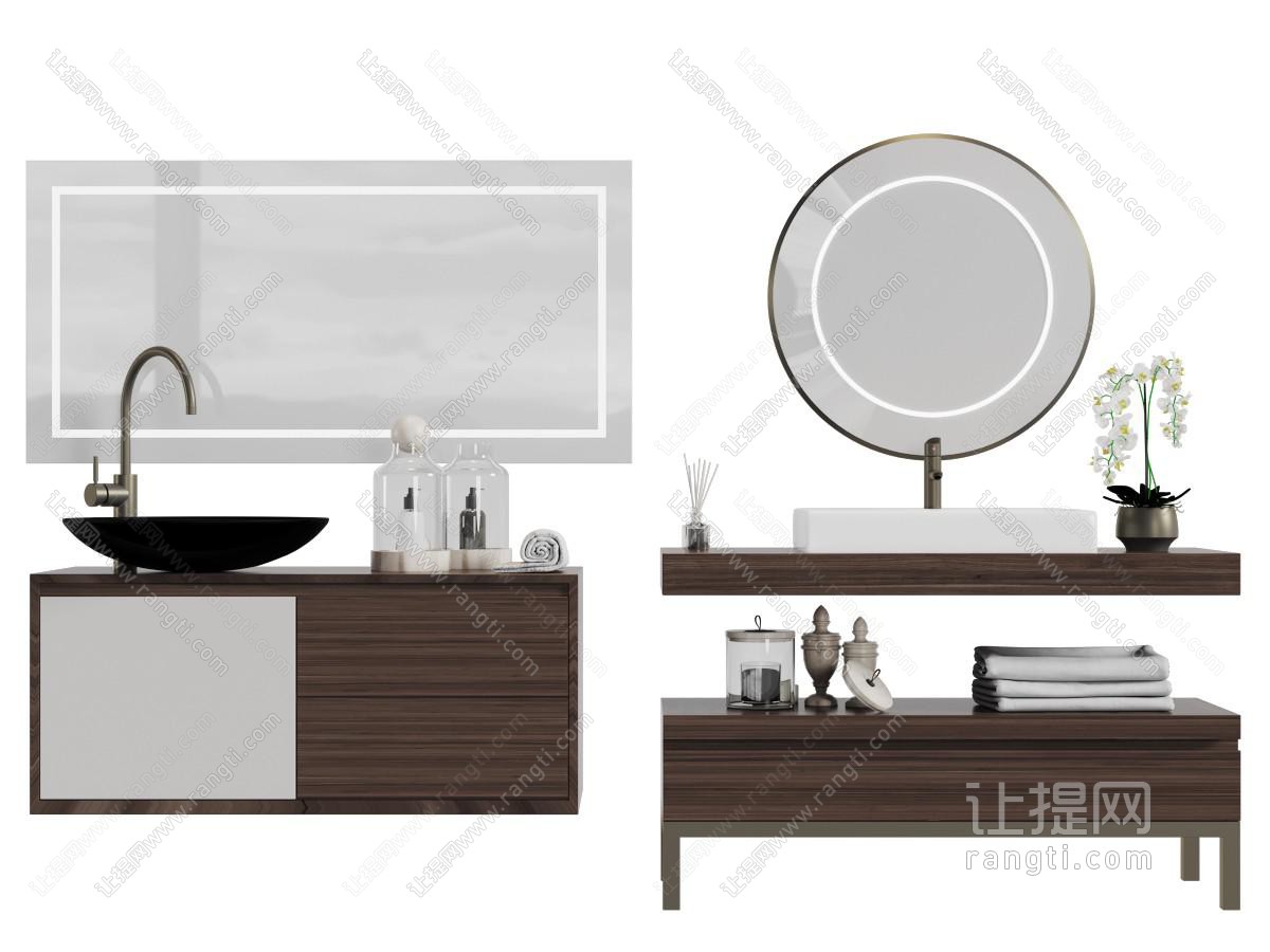 现代实木洗手台洗手盆浴室镜