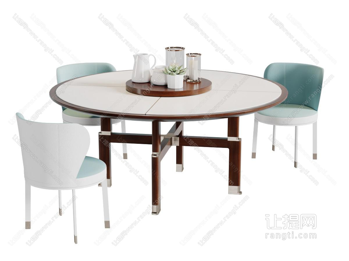 现代圆形实木餐桌椅组合