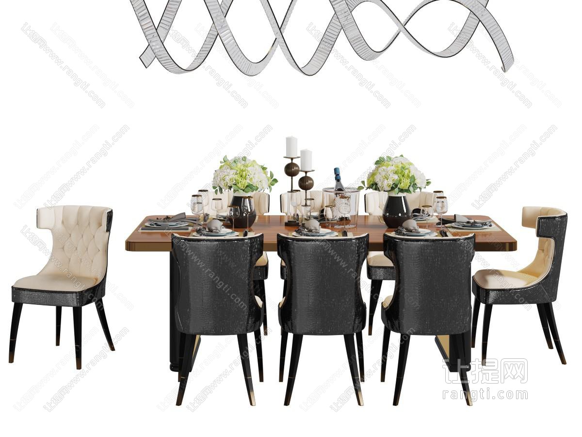 新古典长方形餐桌椅组合