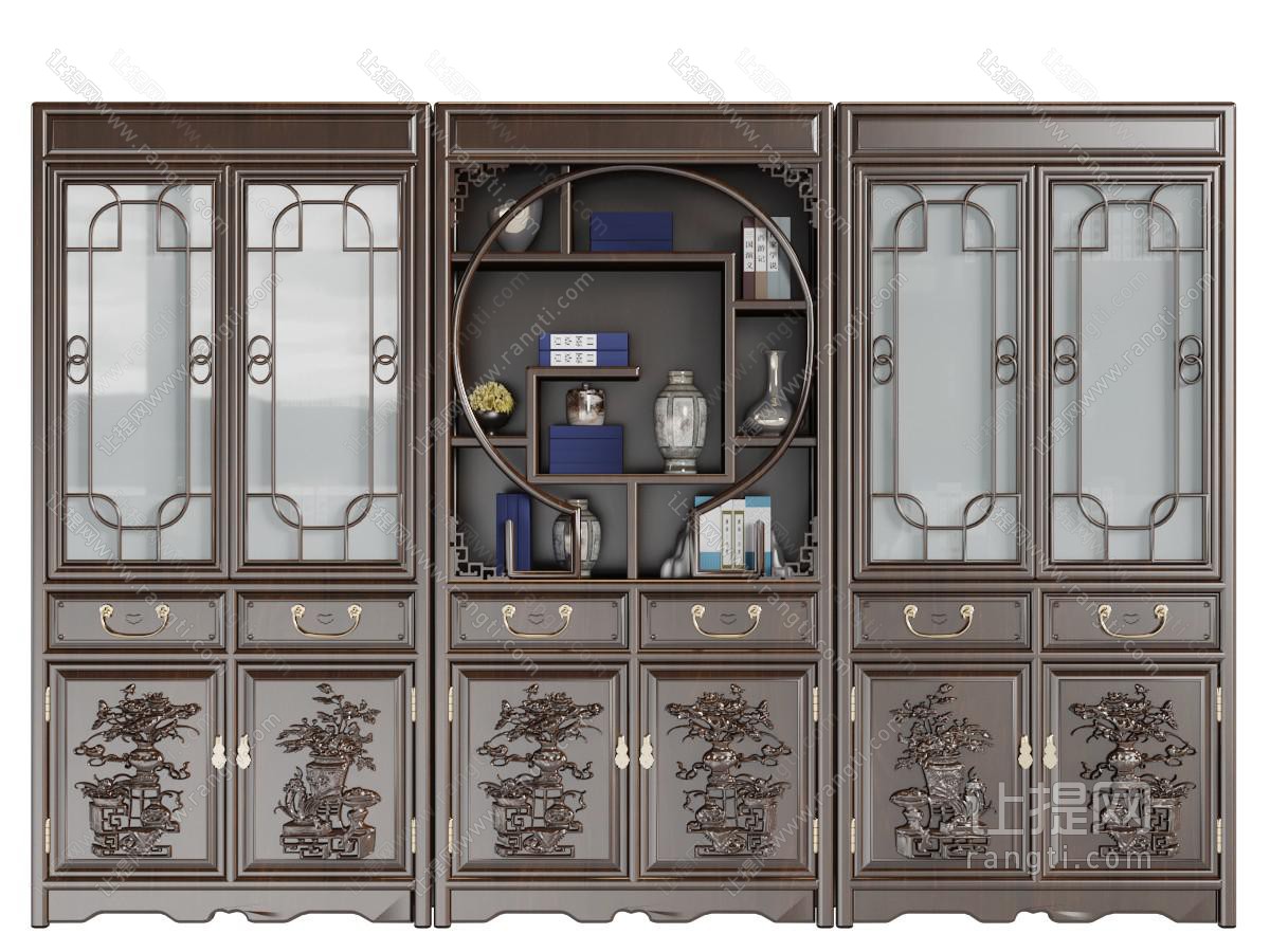 中式装饰雕花柜门的装饰收纳柜