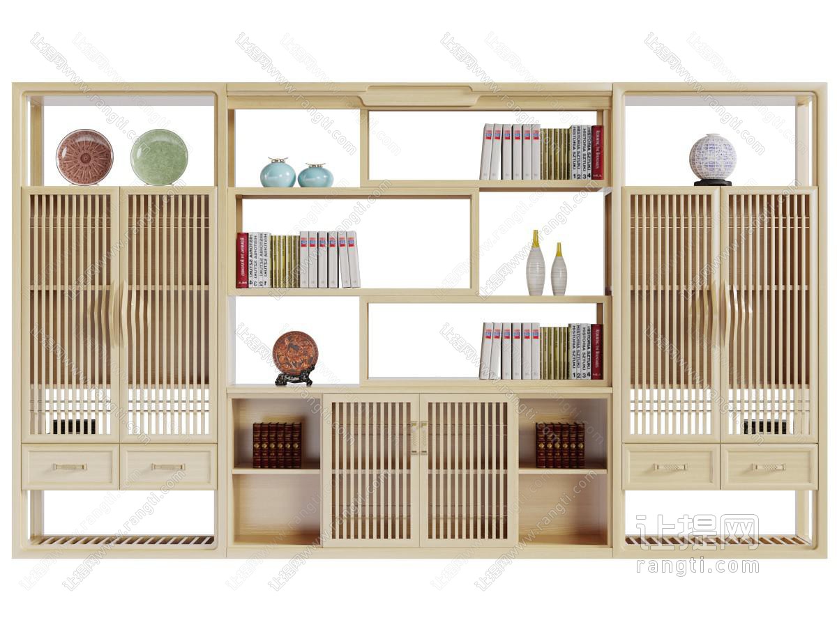 新中式实木镂空柜门的置物装饰柜