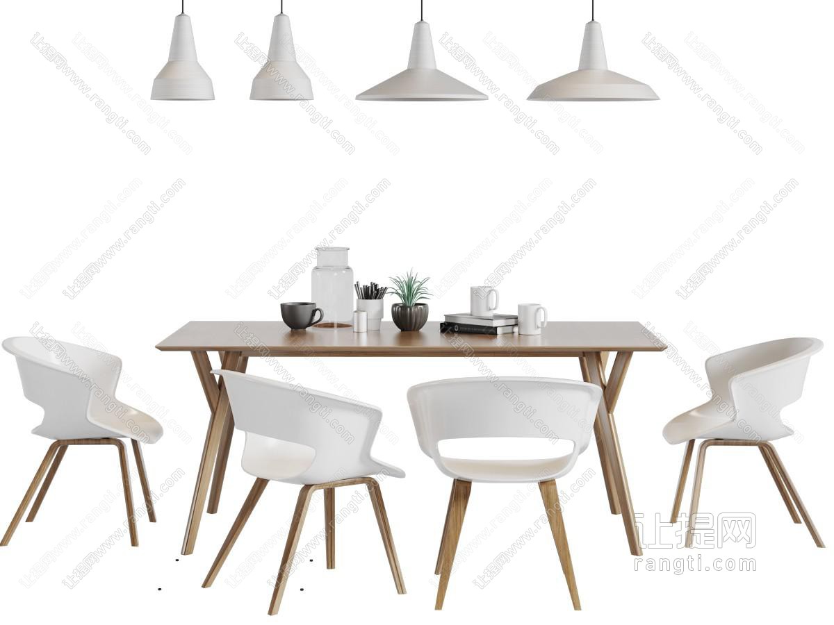 北欧实木长方形餐桌椅组合