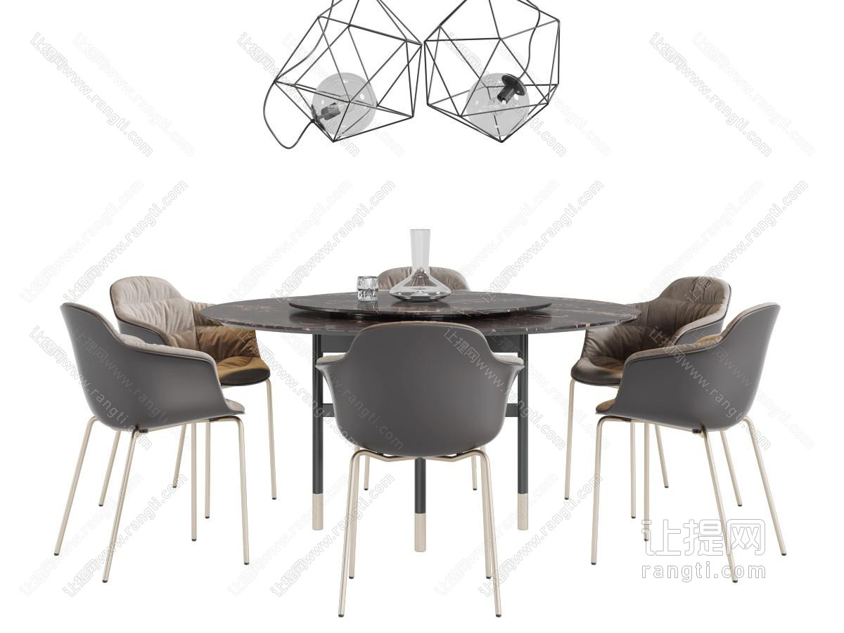 现代轻奢黑色大理石餐桌椅组合