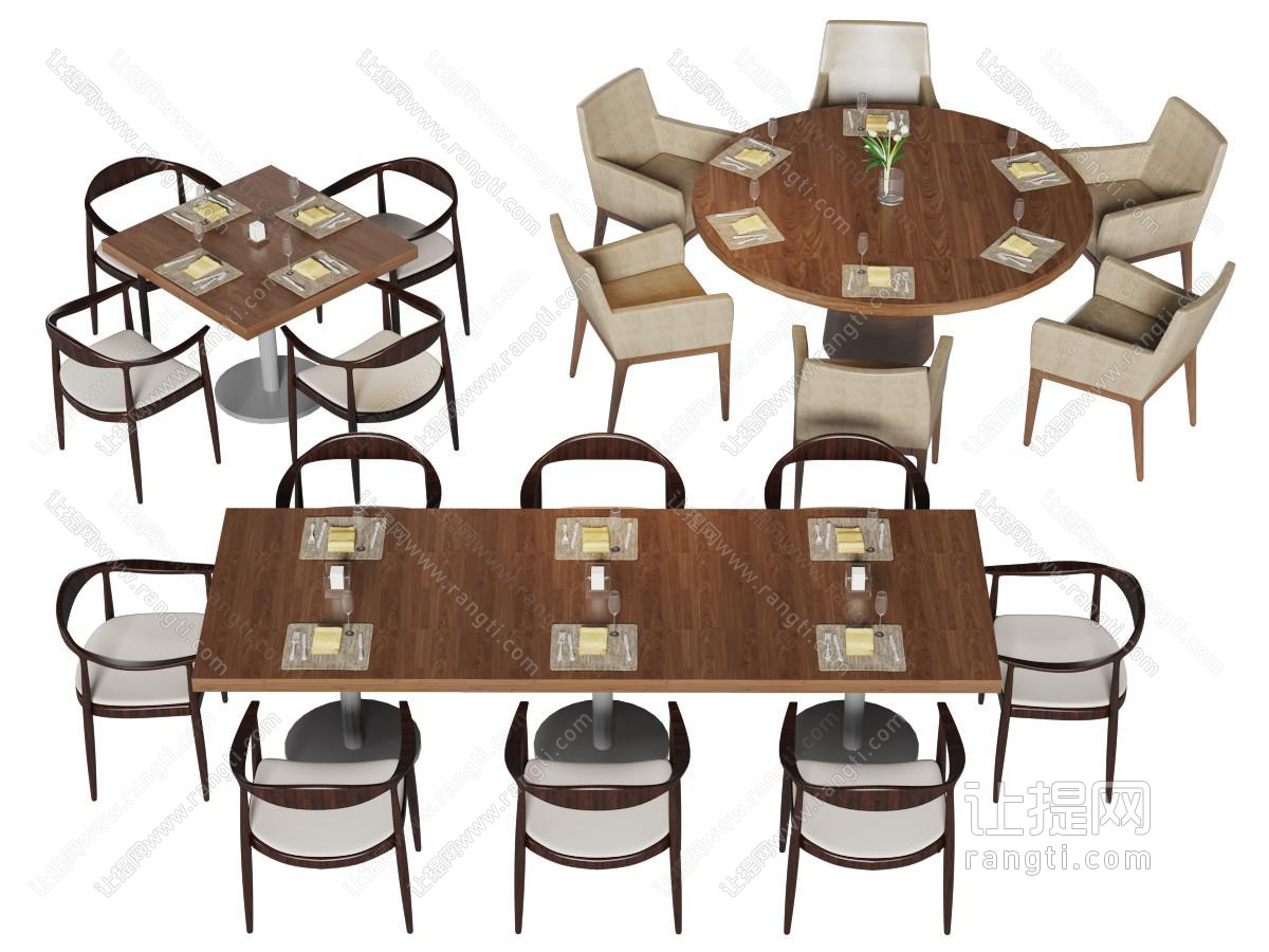 新中式实木方形圆形长方形餐桌椅组合