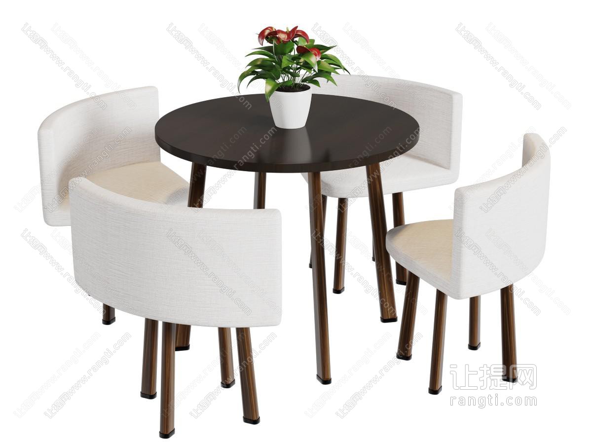 现代圆形实木餐桌搭配拼接餐椅组合