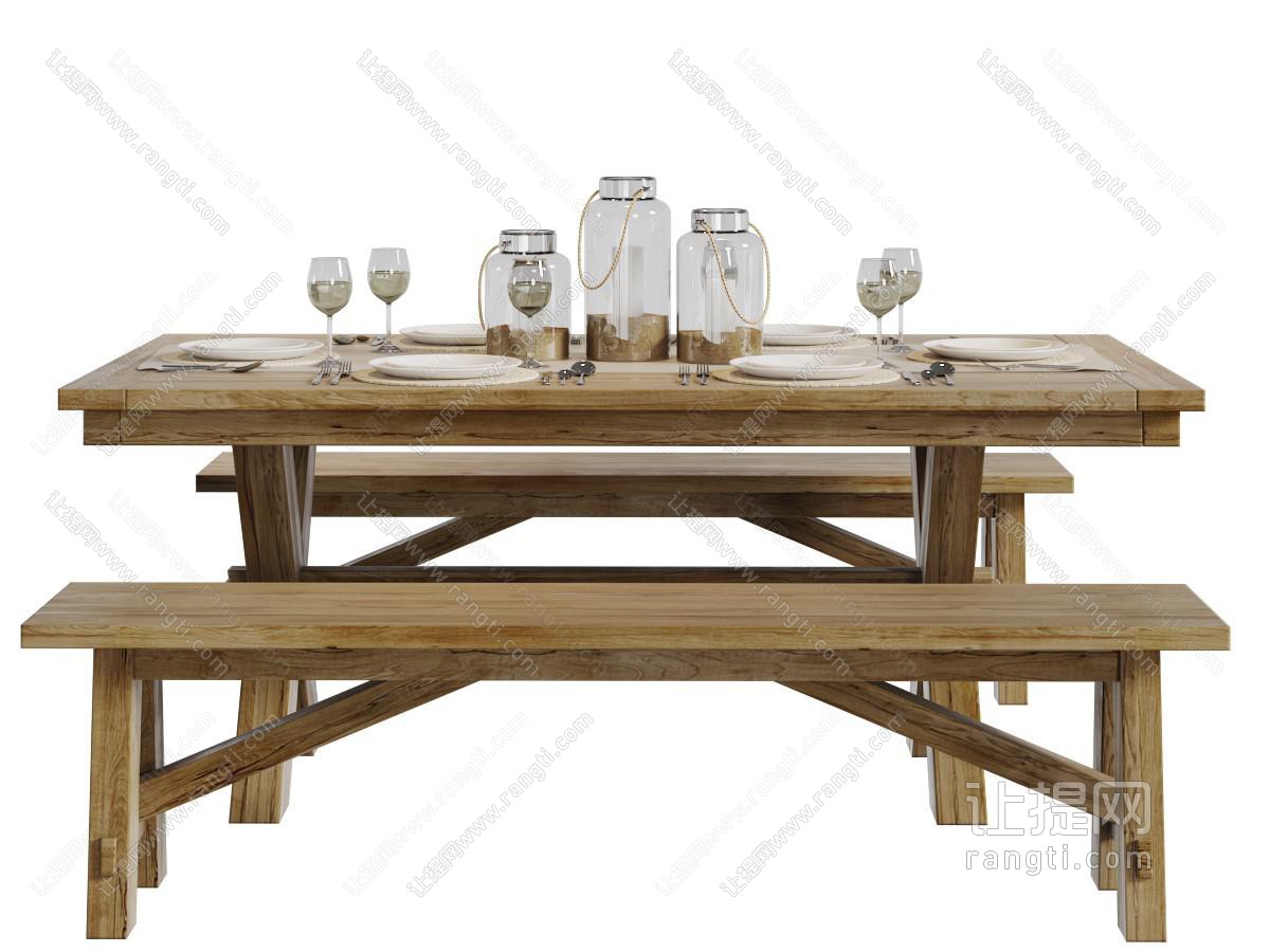 美式民宿实木餐桌椅组合