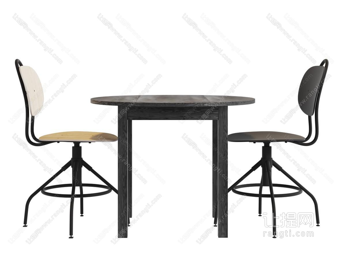 工业风圆形餐桌椅组合