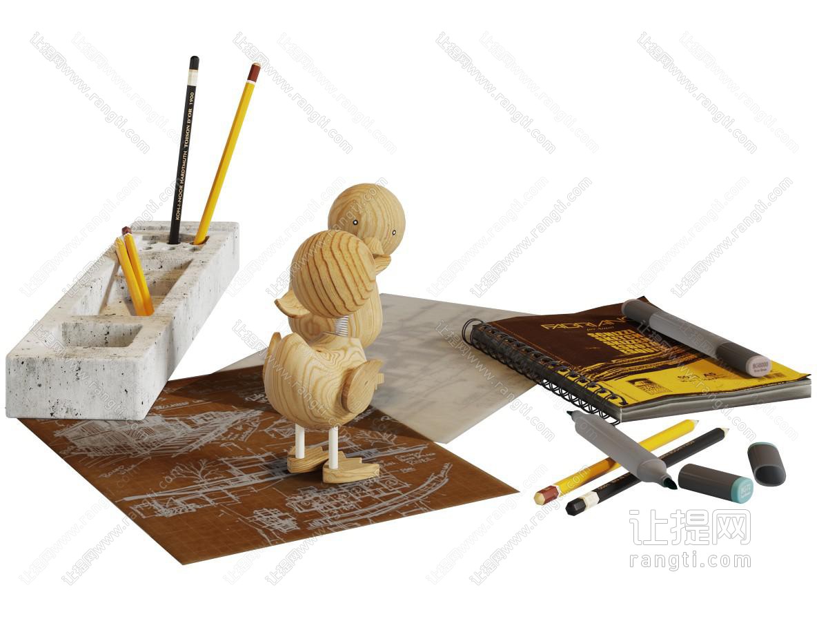 可爱木雕鸭子书本文具桌面摆件