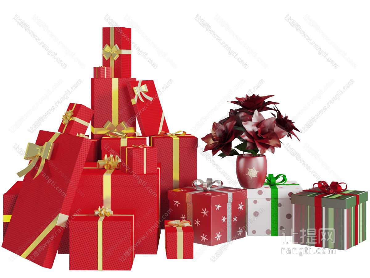 圣诞节红色彩色方形礼物包装盒摆件