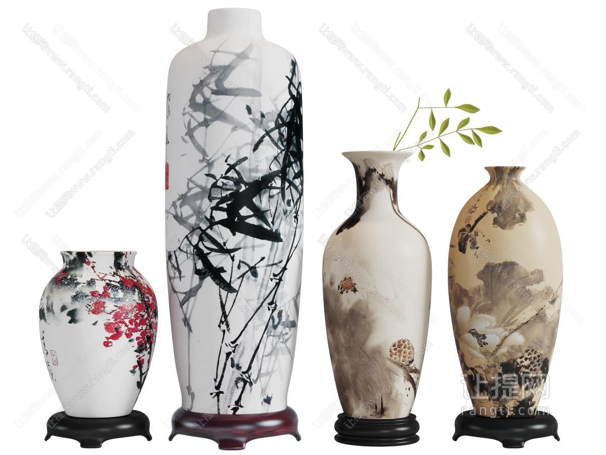 中式花卉图案的陶瓷装饰瓶摆件