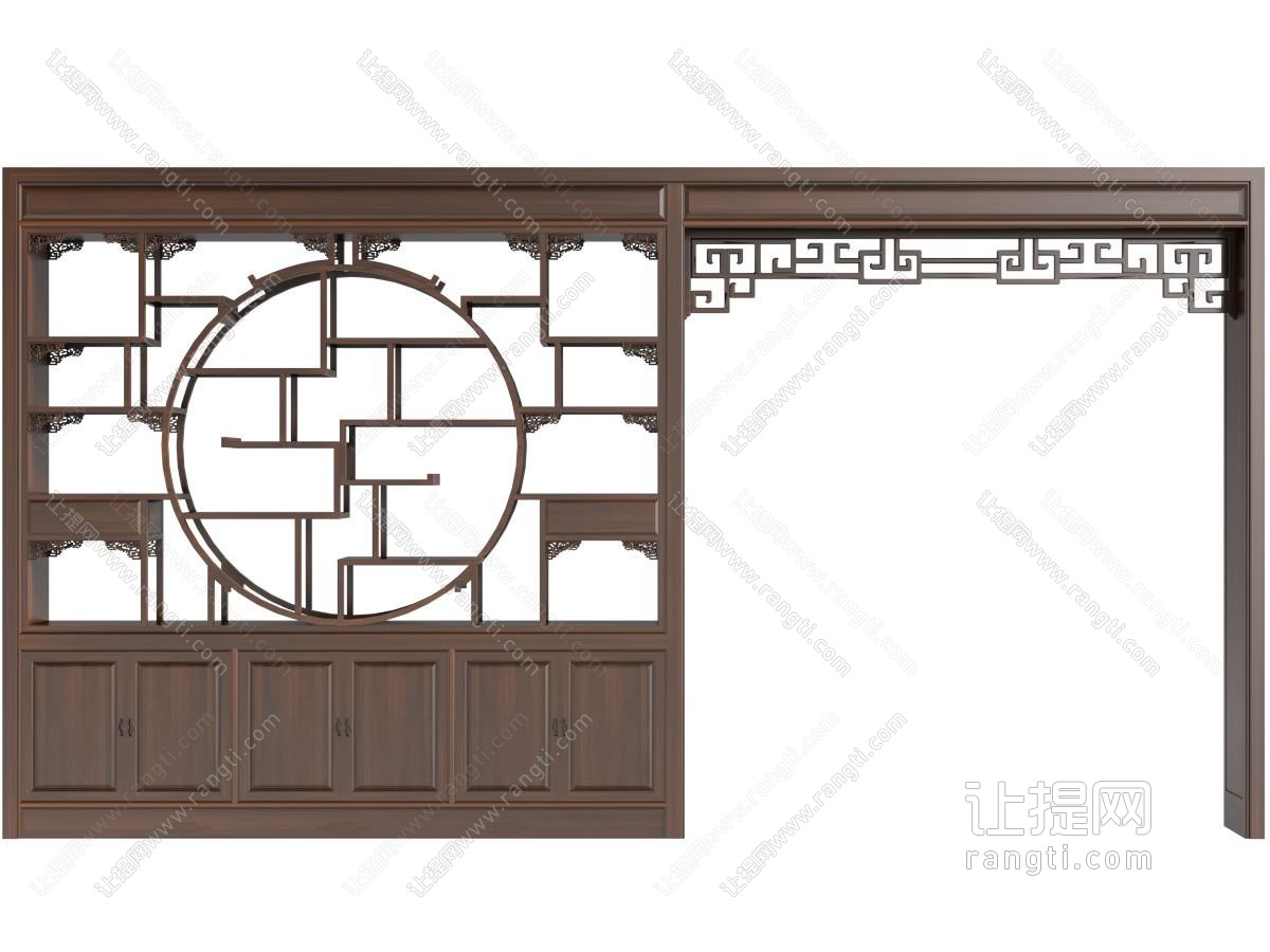 中式带门拱的装饰柜