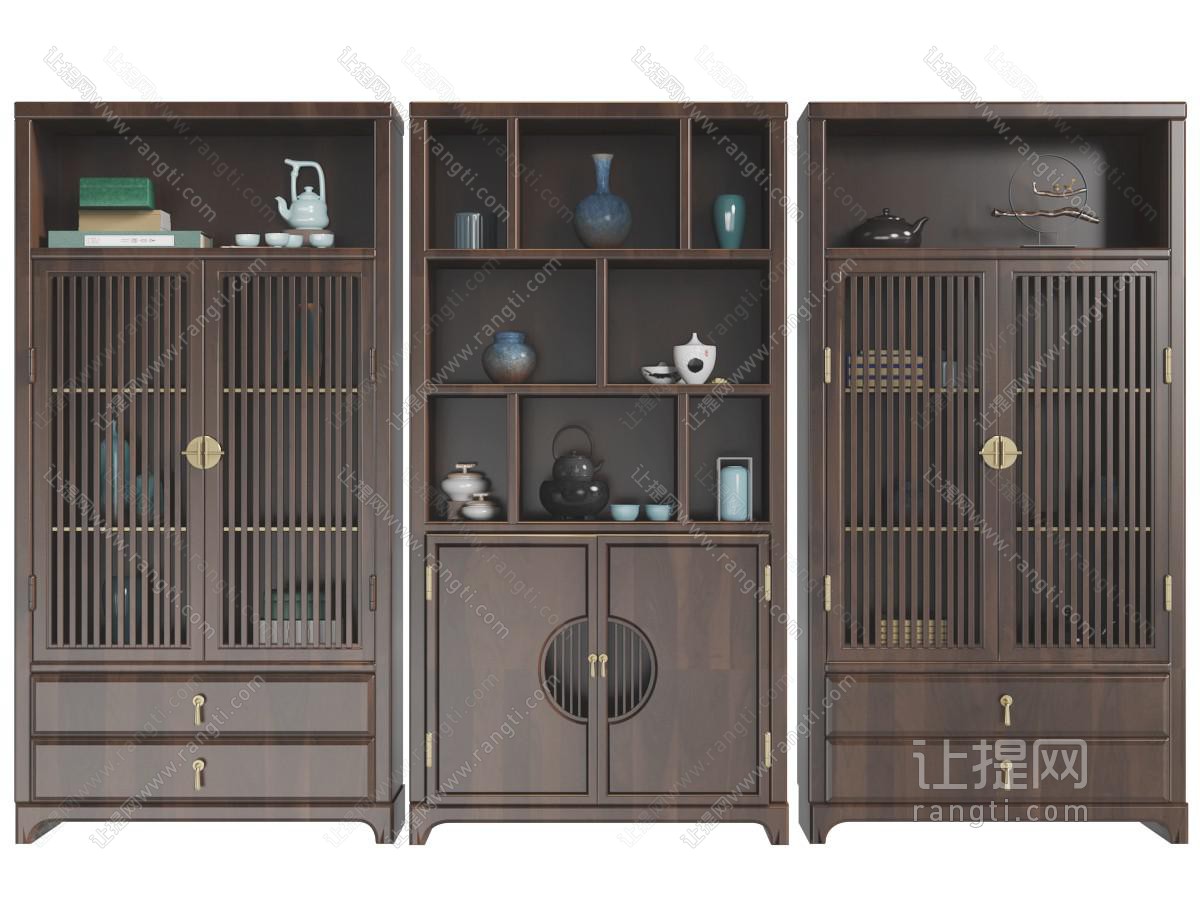 新中式实木对称装饰柜