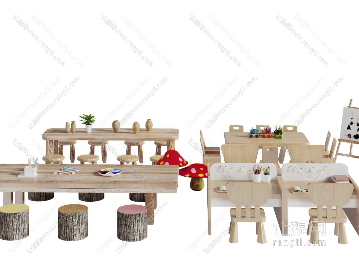 日式实木幼儿餐桌椅组合