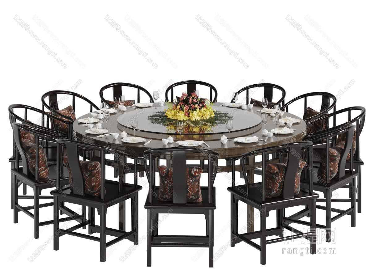 中式圆形酒店餐桌椅组合