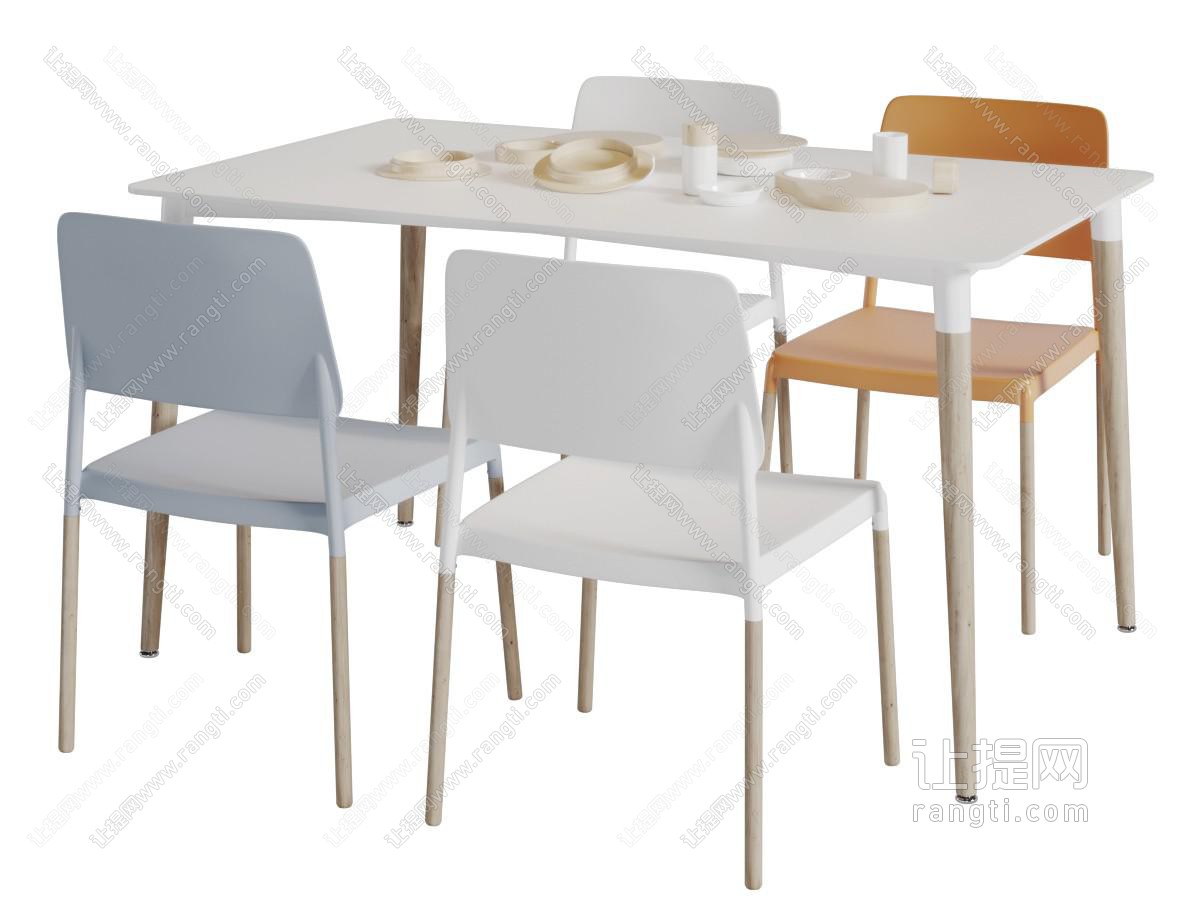 北欧白色餐桌椅组合