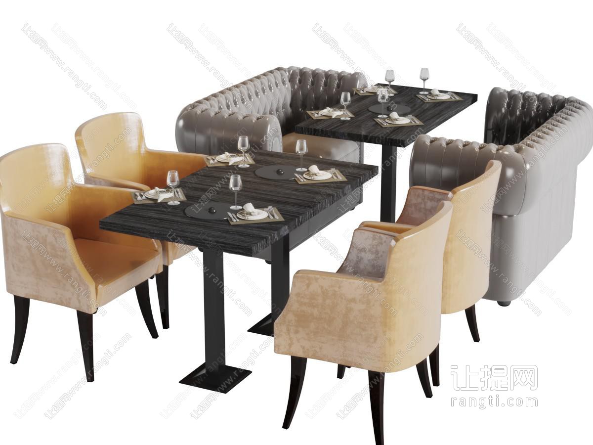 现代餐厅卡座四人位餐桌椅组合