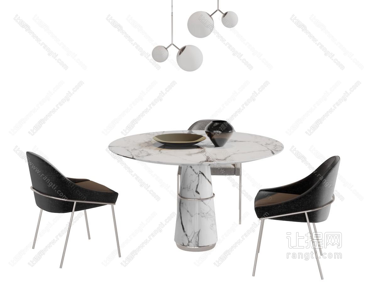 现代轻奢大理石圆形餐桌椅组合