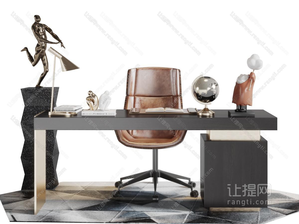新中式书桌椅组合装饰柜