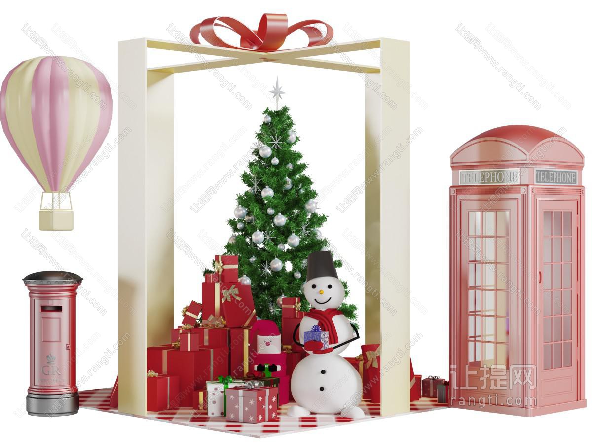 圣诞节雪人邮筒和电话亭装饰的美陈