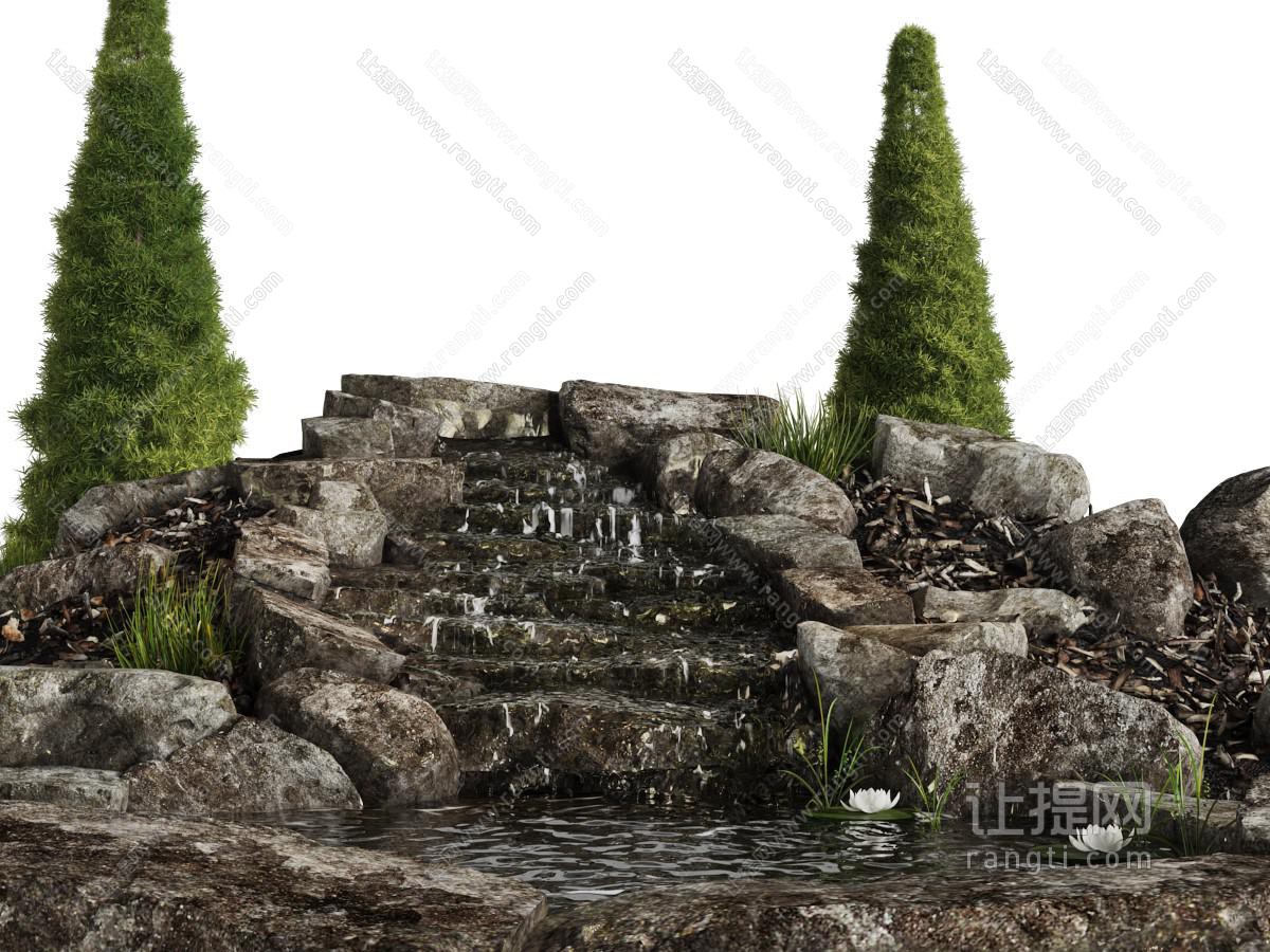 中式水池荷花石阶园艺小品