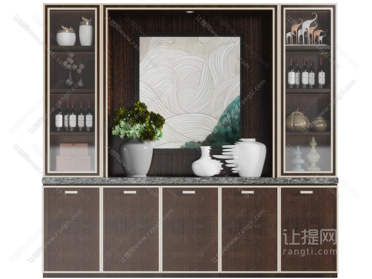 新中式玻璃柜门的装饰柜