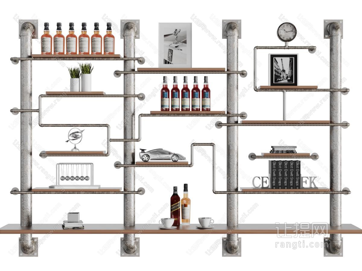 工业风水管支架的收纳酒柜