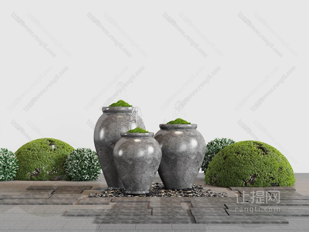 中式陶罐盆栽植物景观小品
