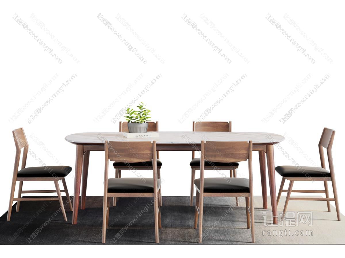 北欧椭圆形实木餐桌椅组合