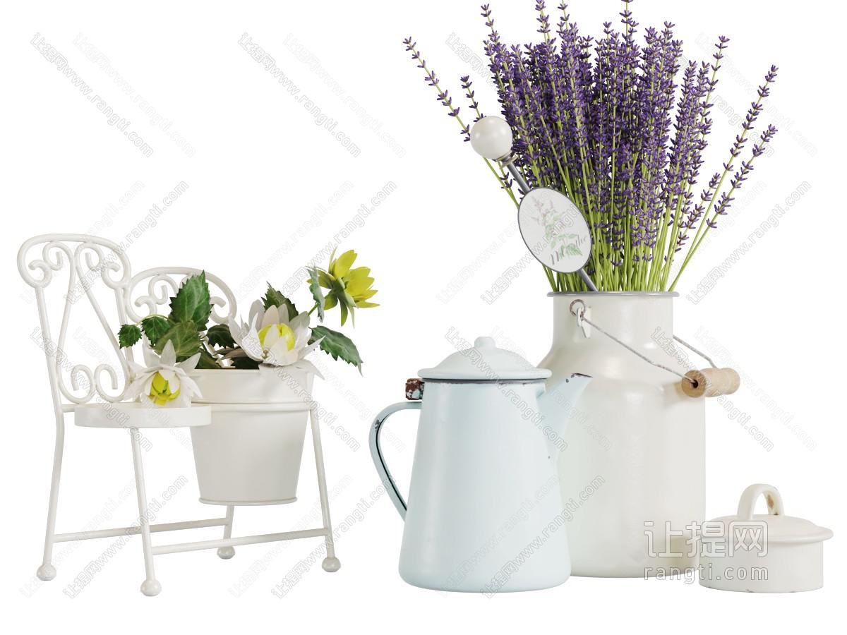 现代搪瓷花瓶花卉桌面摆件组合