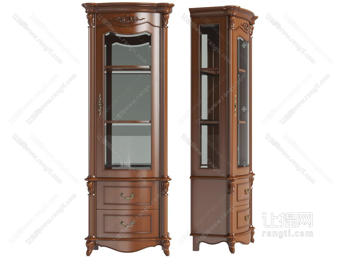 欧式雕花实木玻璃柜门的装饰柜