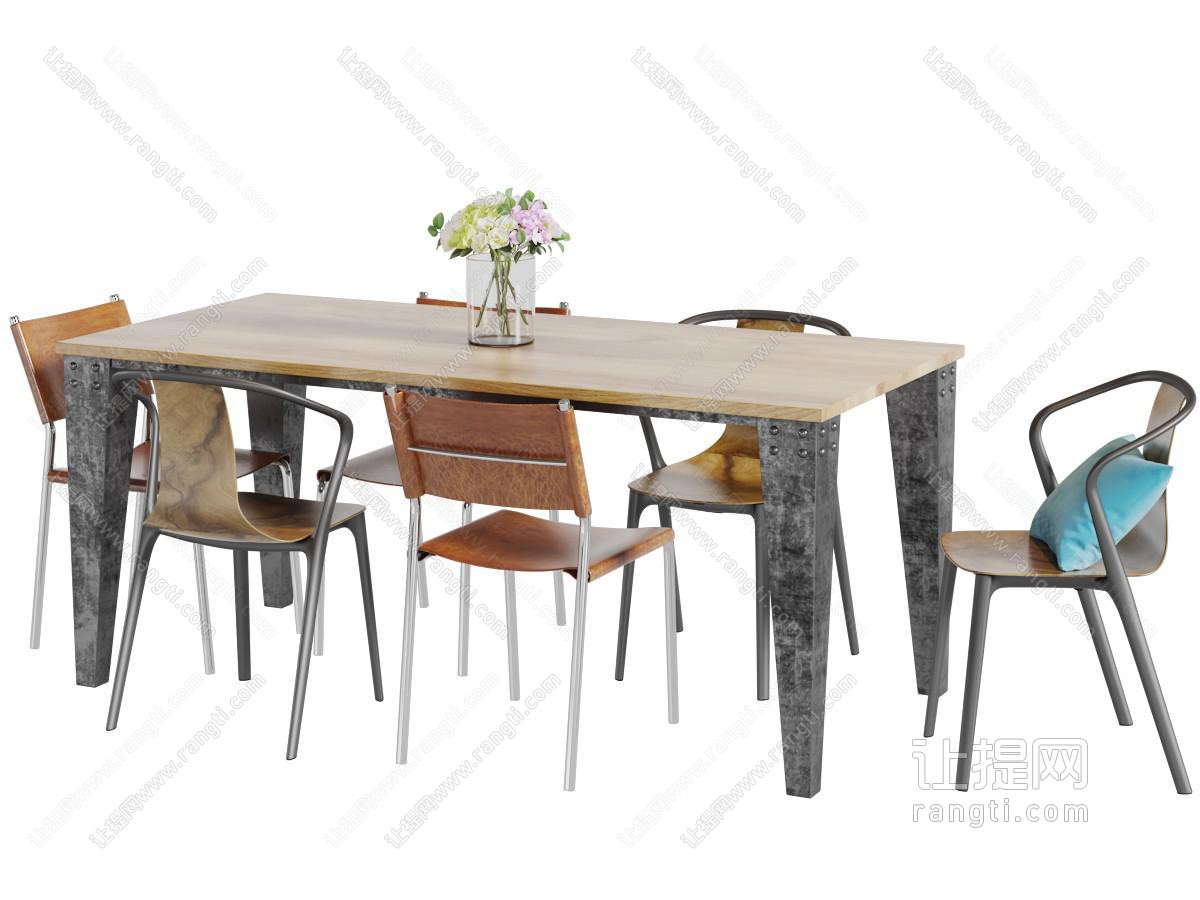 后现代长方形餐桌椅组合