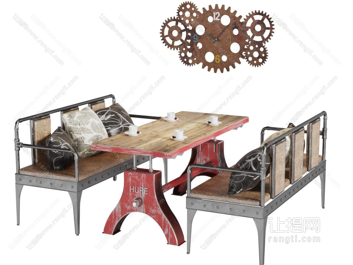 工业风长方形餐桌双人椅子组合