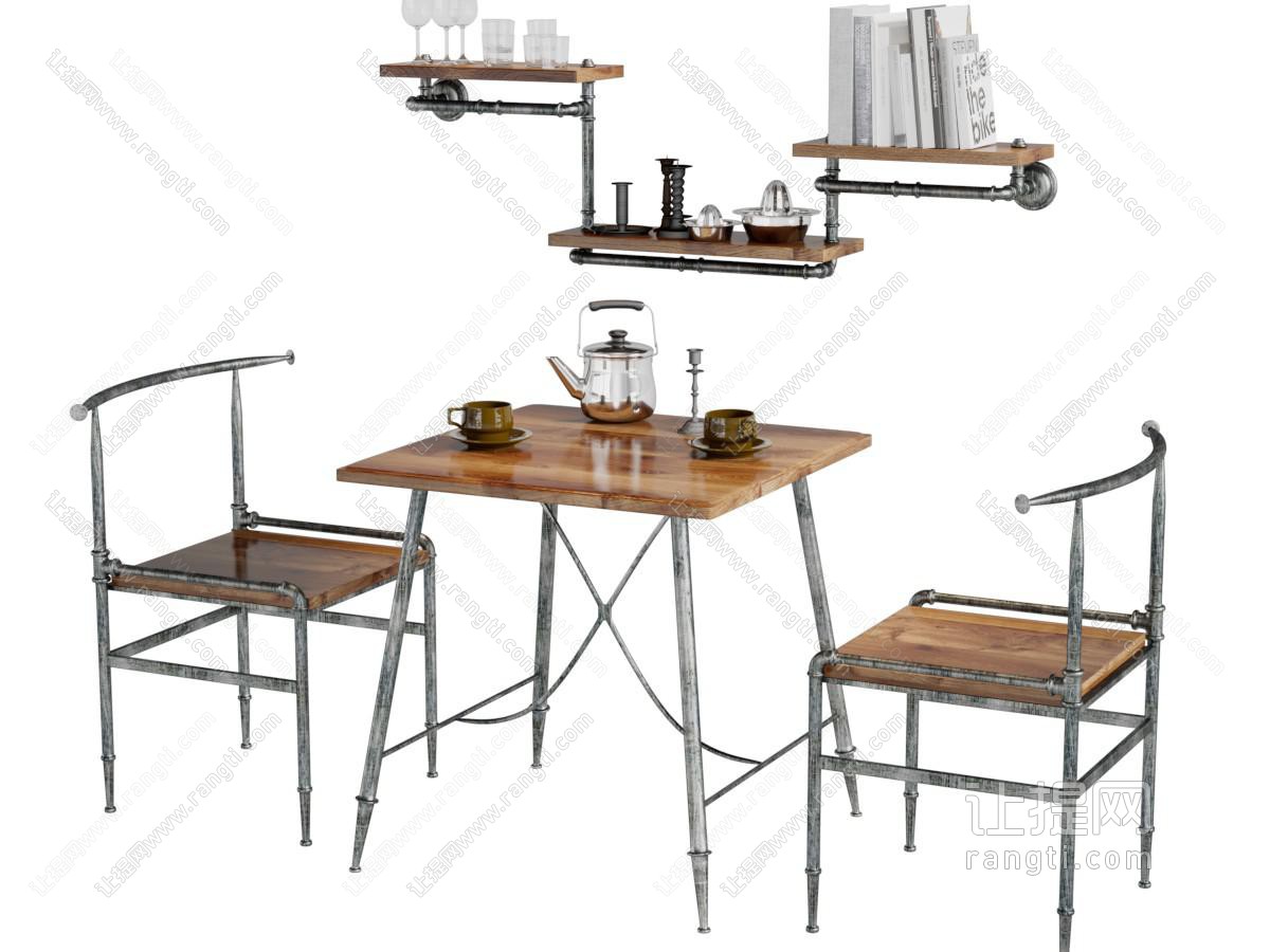 工业风方形餐桌椅组合