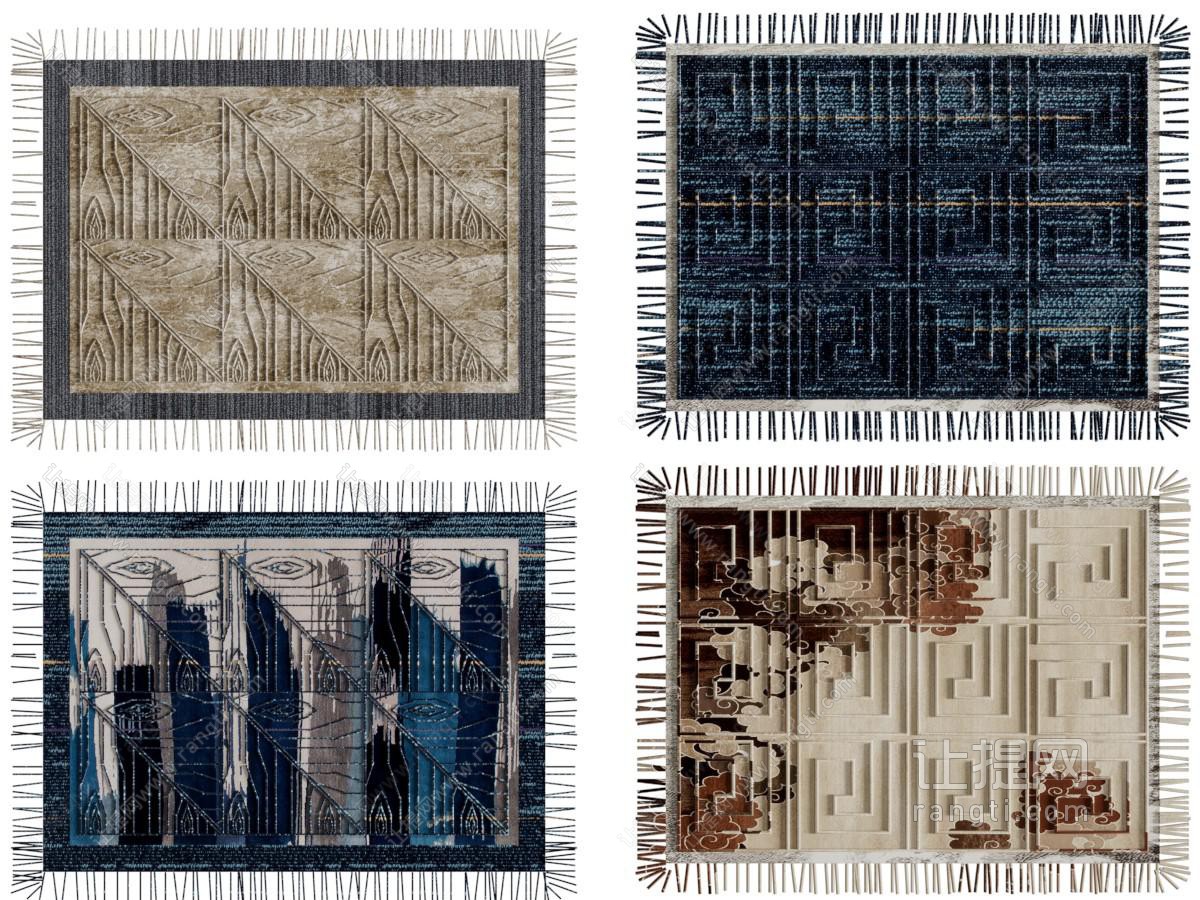 现代立体纹理带流苏的长方形地毯