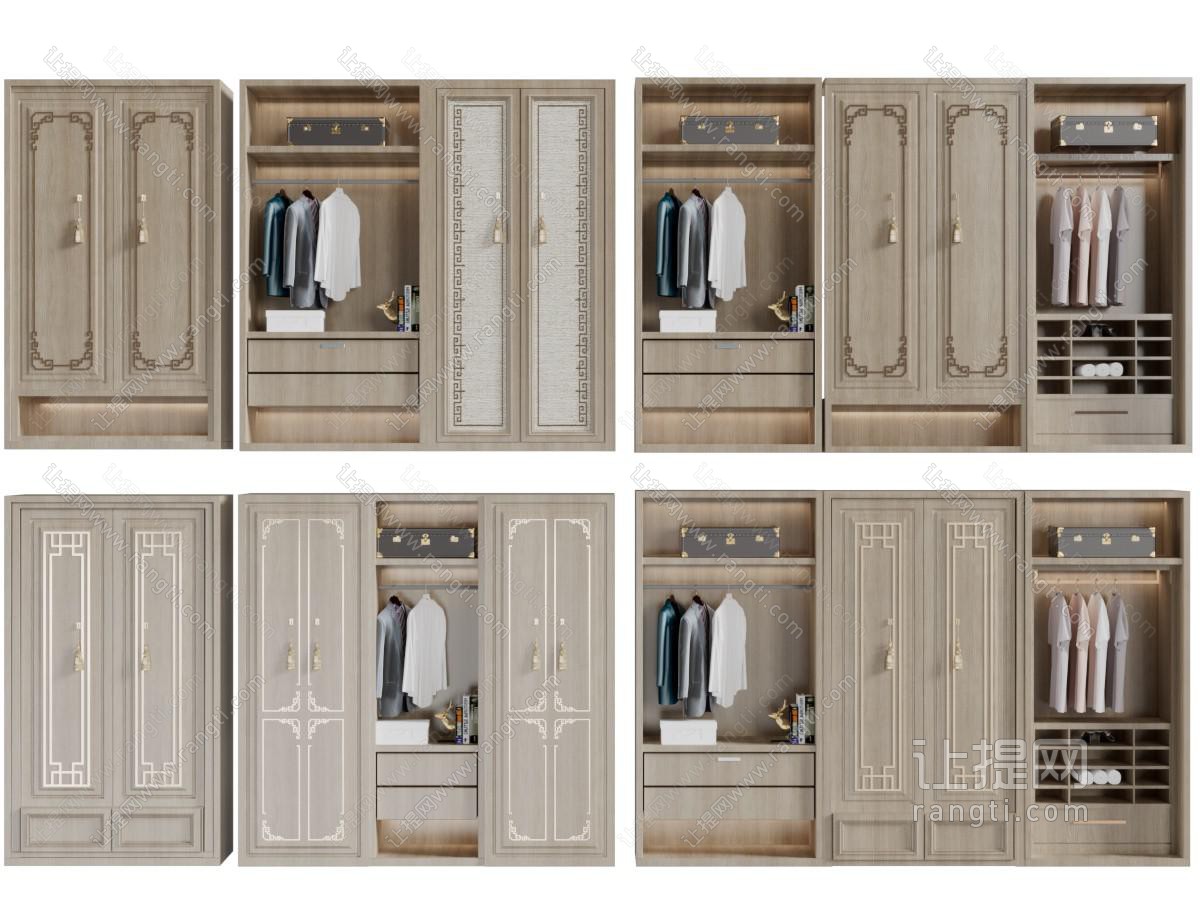 新中式实木雕花衣柜