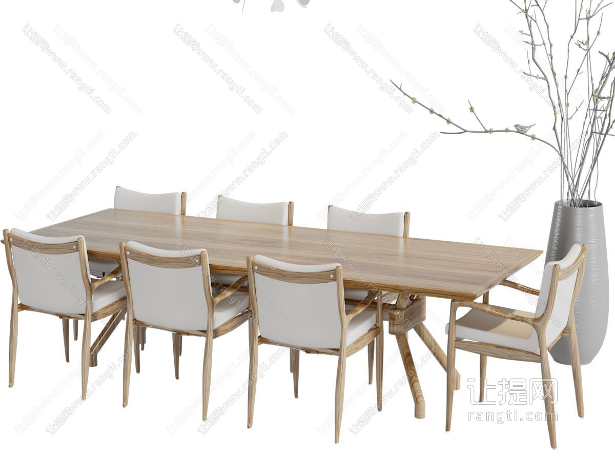 新中式长方形八人位餐桌椅组合