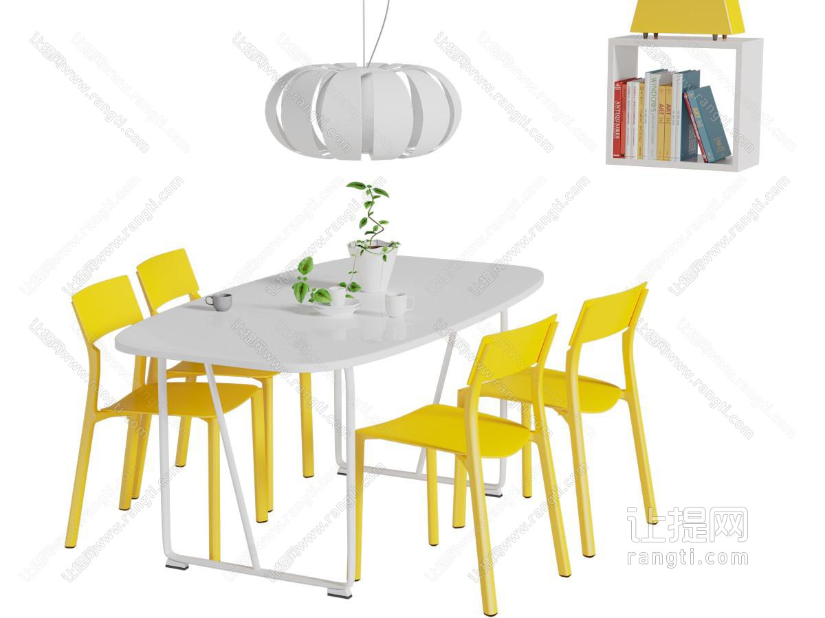 现代拼接撞色餐桌椅组合