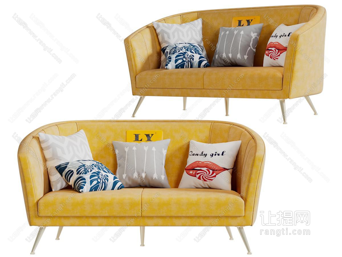 现代明黄色双人沙发