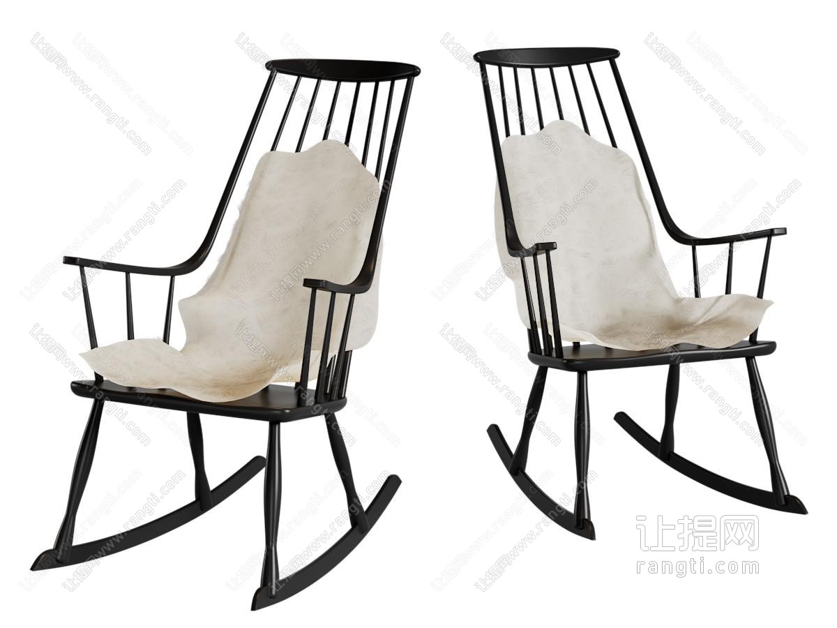 北欧黑色实木摇椅休闲椅子