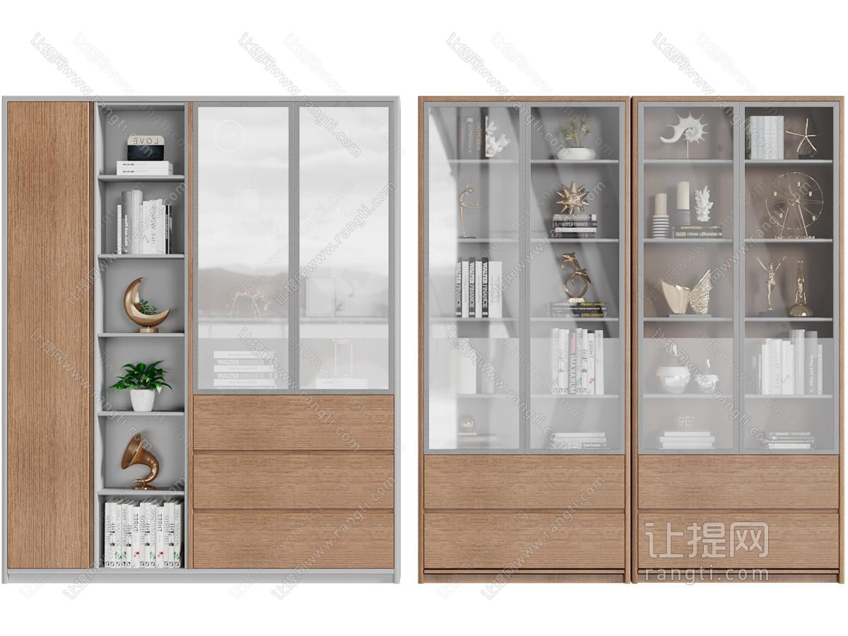 现代实木玻璃柜门的装饰柜