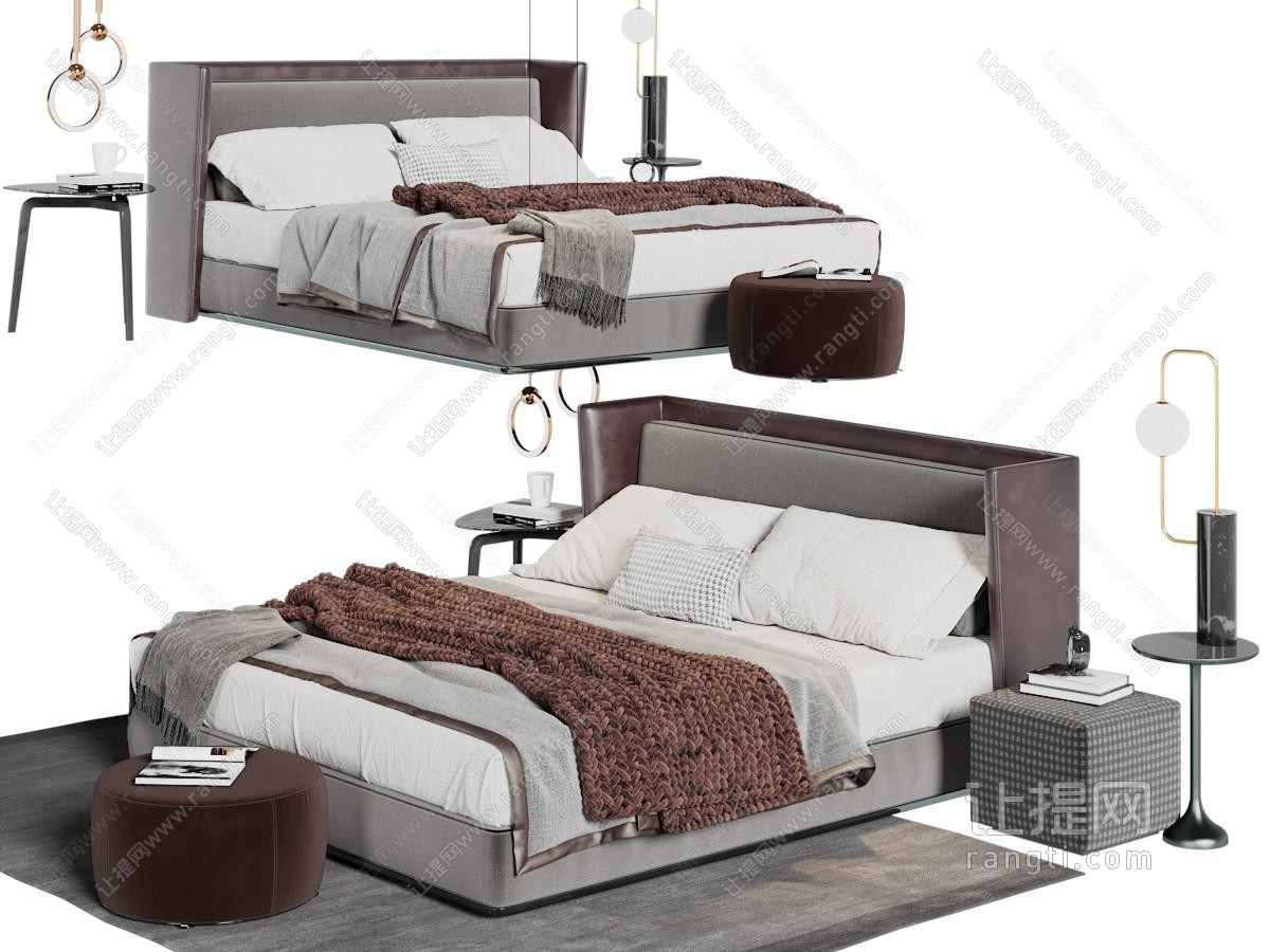 新中式床头带弯度的双人床