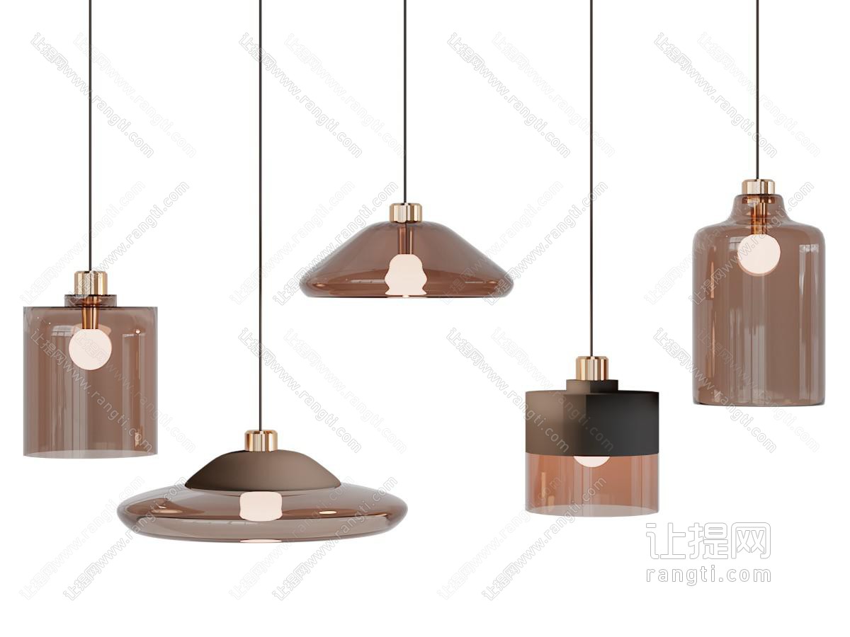 新中式垂线茶色灯罩吊灯
