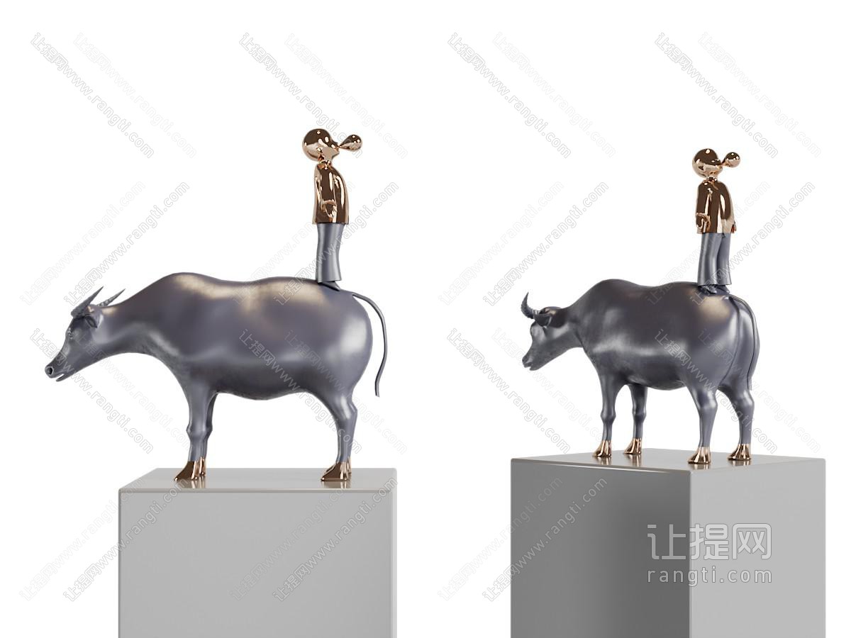 新中式站在牛背上的小男孩雕塑雕刻