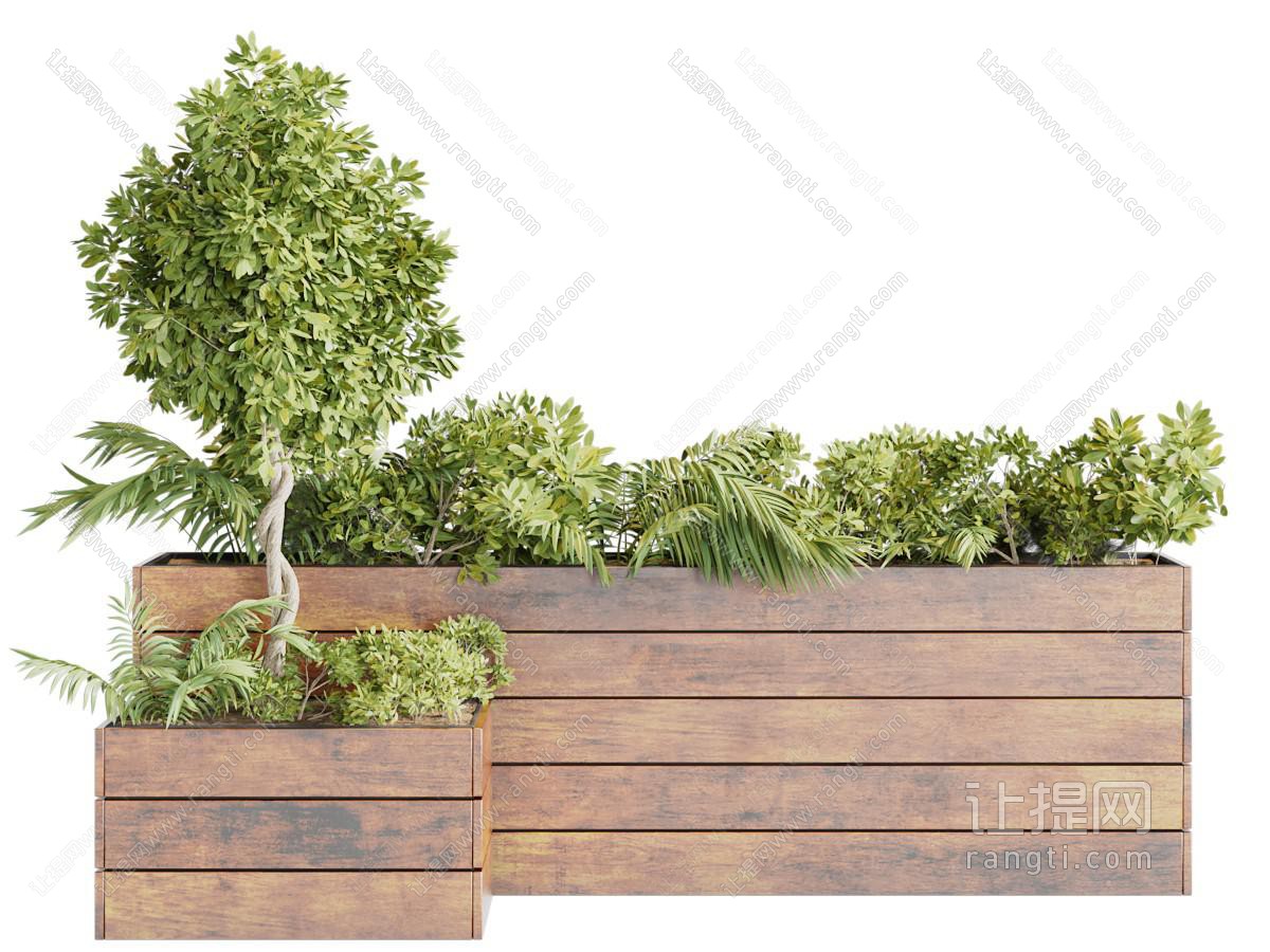 现代户外实木花盆植物盆栽3d模型下载_模型ID:77024-让提网